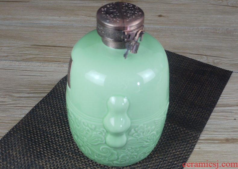 Xin MAO jingdezhen ceramic bottle sealed jar 5 jins of blue glaze storage bottle wine bottle wine bottle is empty