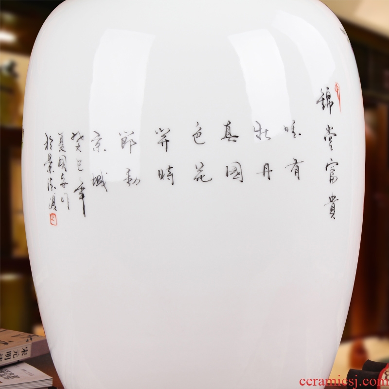 Xia Guoan vase high - grade hand - made works of jingdezhen ceramics powder enamel wealth vase peony flower notes don