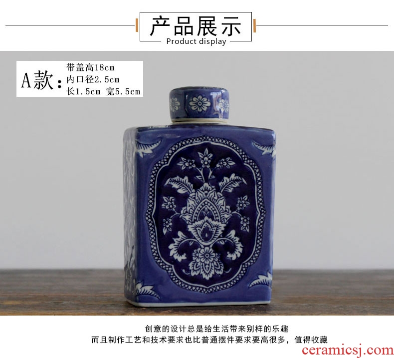 Jingdezhen ceramic Chinese storage tank receive a case of blue and white porcelain household furnishing articles vase flower arrangement sitting room adornment ornament