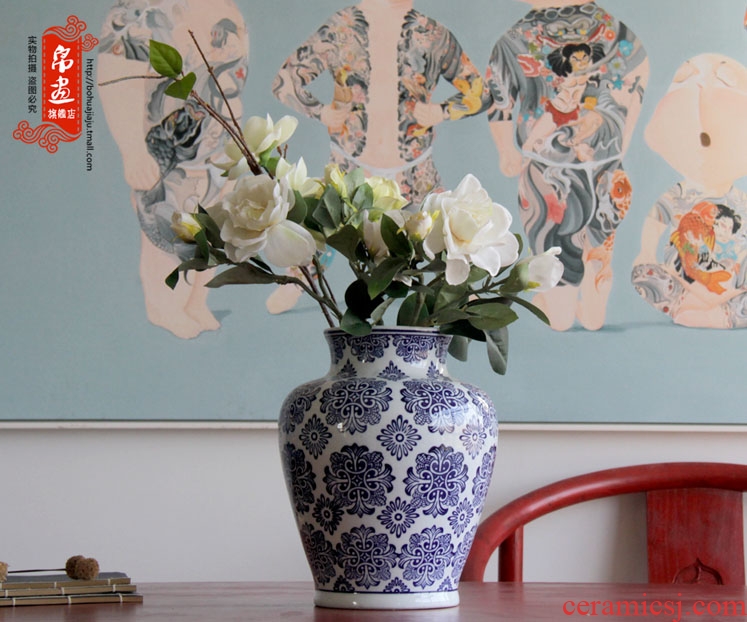 Blue and white porcelain of jingdezhen ceramics flower receptacle living room home decoration flower arranging home furnishing articles
