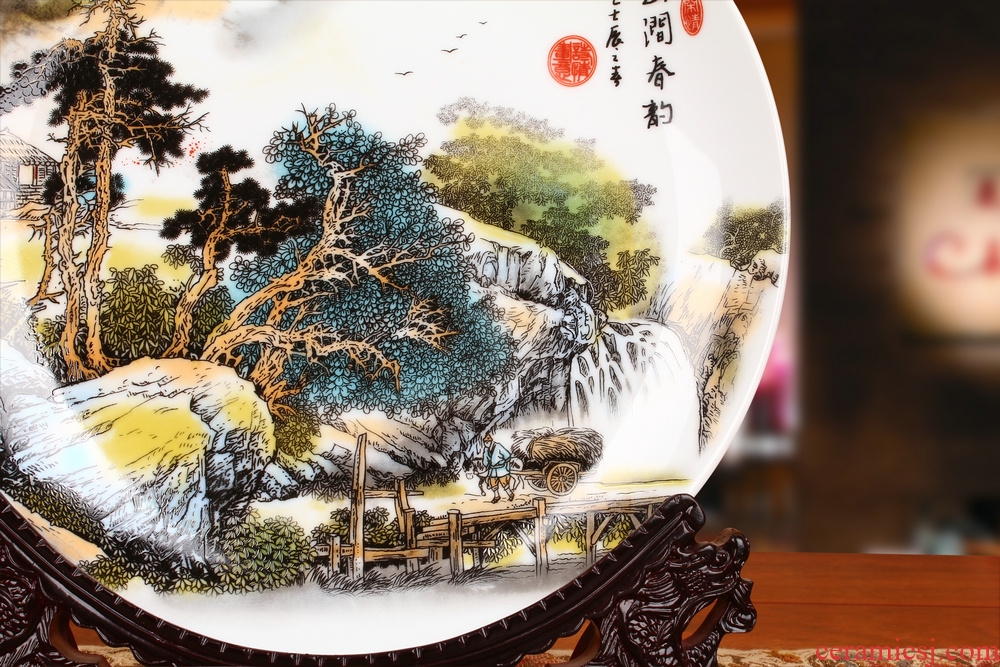 Jingdezhen ceramics powder enamel painting landscape sit faceplate hang dish plate of modern home decoration furnishing articles