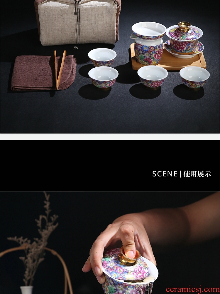 The Product of jingdezhen porcelain remit colored enamel tea sets travel carpet of portable is suing tea tea cloth