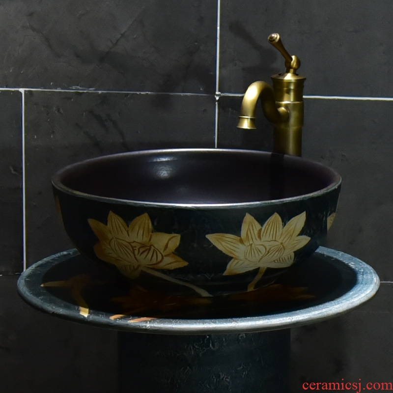 Ceramic basin of pillar type washbasin manual art antique Iowa pillar of small family toilet floor for wash gargle