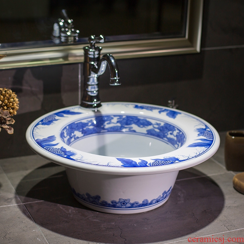 Household circular blue and white porcelain art on the lavatory basin to wash toilet lavabo ceramic I and contracted
