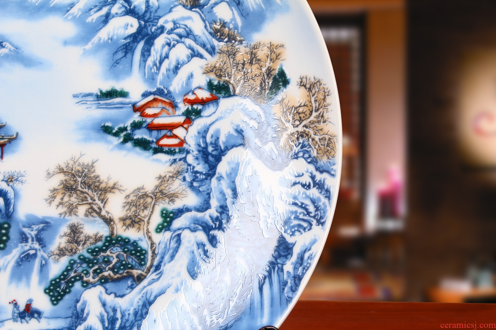 Jingdezhen ceramics powder enamel snow faceplate hang dish of rural household decoration decoration decoration plate
