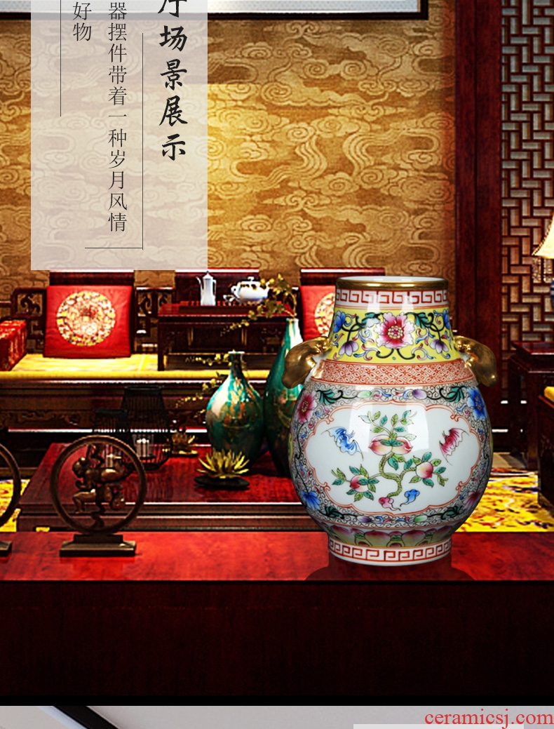 Jingdezhen antique gold enamel ears open flowers deer head altar vase decoration handicraft furnishing articles study