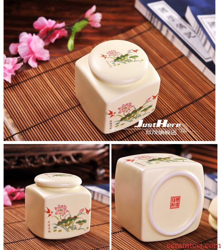Packages mailed jingdezhen ceramic tea pot seal pot of honey pot inferior smooth square small pack