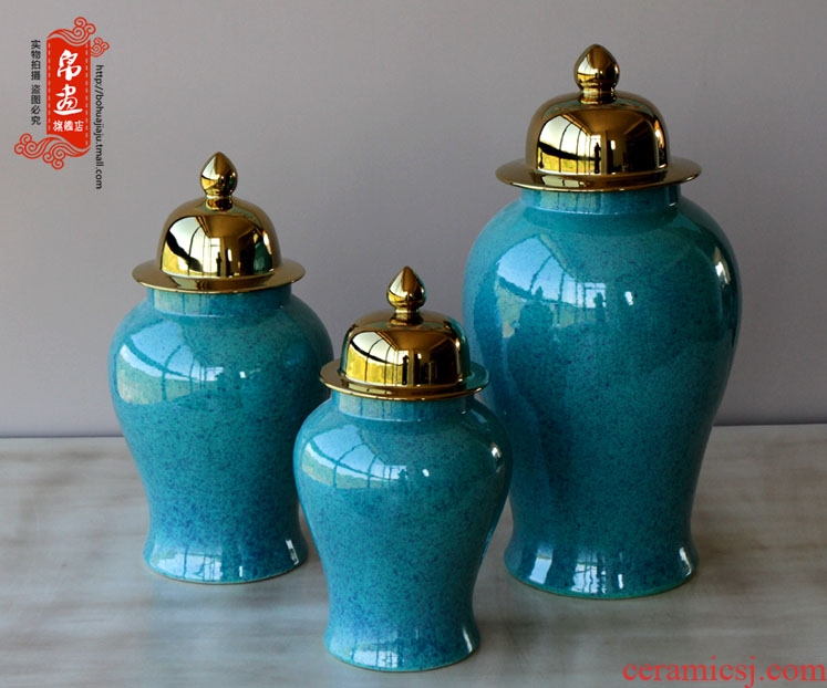 General jingdezhen ceramic pot vase color glaze gold - plated silver cover home decoration flower arranging furnishing articles storage tank is the living room