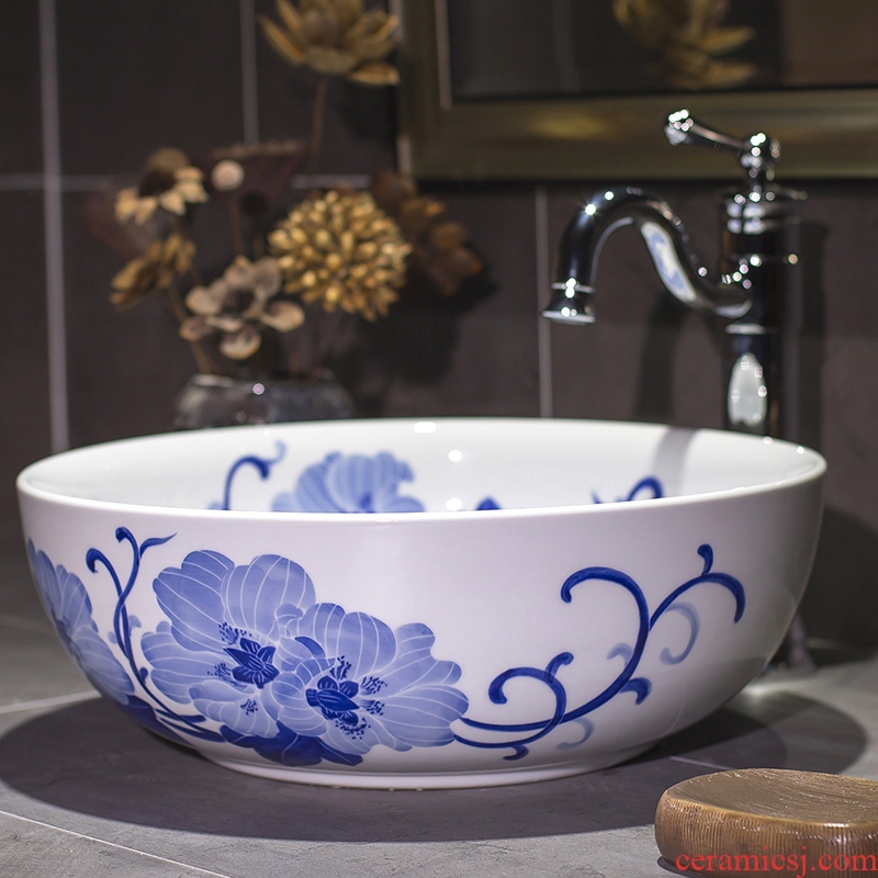 Jingdezhen hand - made stage basin of blue and white porcelain basin circular lavatory toilet lavabo Chinese ceramics art