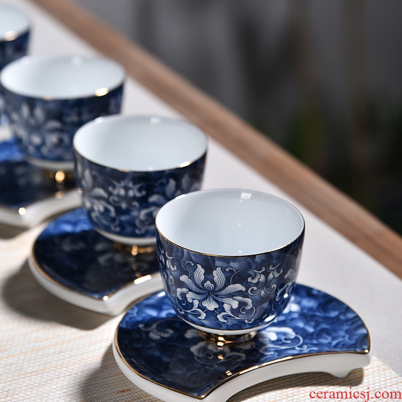 Chen xiang jingdezhen blue and white porcelain kung fu tea set household ceramics GaiWanCha pad a complete set of gift boxes