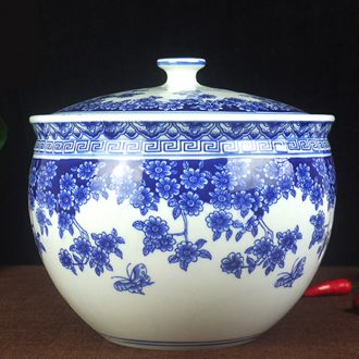 10 jins to jingdezhen ceramic barrel with cover ricer box 5 kg storage tank cylinder pickles pickled Chinese medicine tank