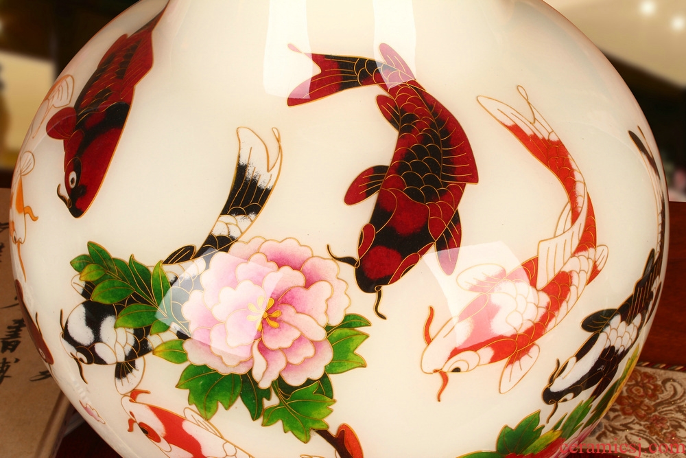 White gold straw lotus in jingdezhen ceramics have fish vase furnishing articles modern rural household decoration decoration