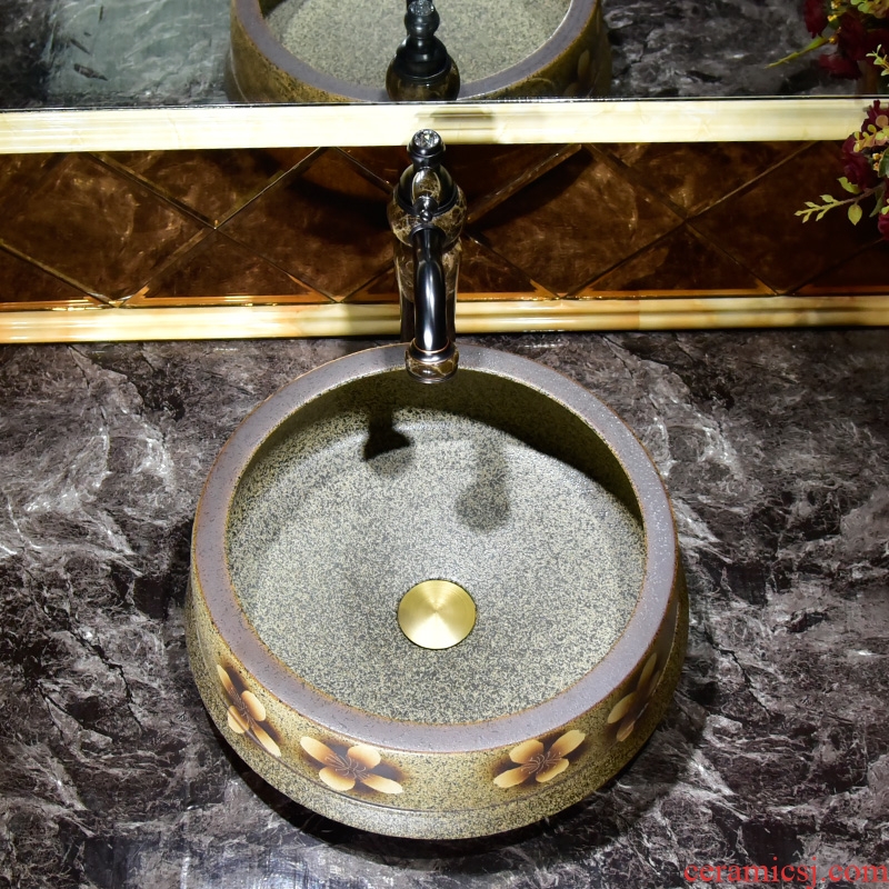 Jingdezhen ceramic lavatory manual lucky flower stage basin restoring ancient ways round the sink water basin of Chinese style basin that wash a face