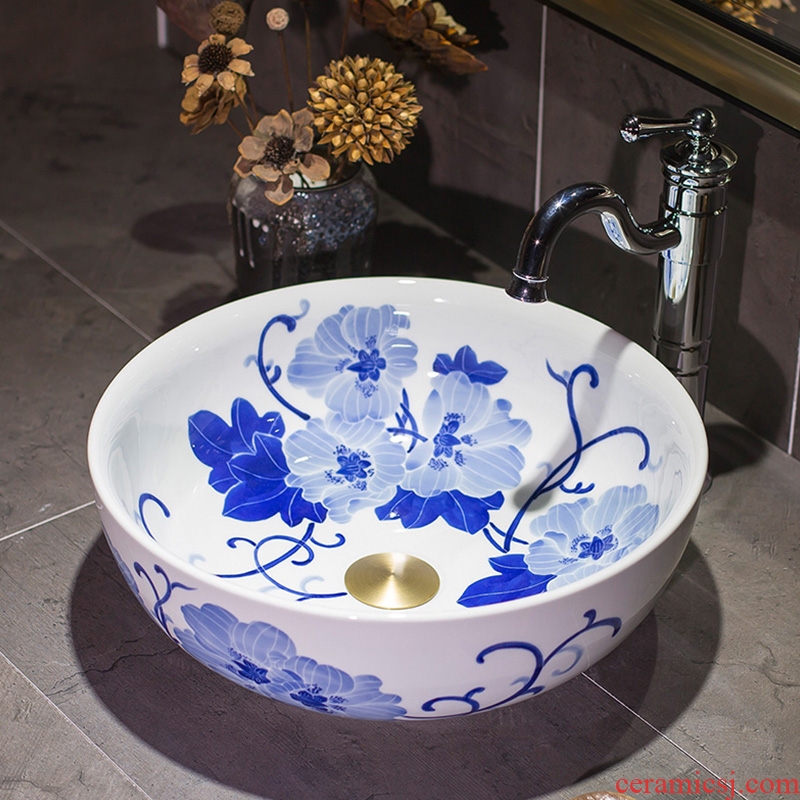 Jingdezhen hand - made stage basin of blue and white porcelain basin circular lavatory toilet lavabo Chinese ceramics art