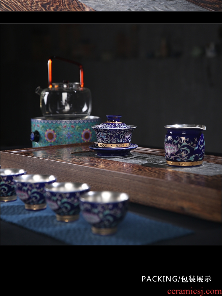 The Product of jingdezhen porcelain remit coppering. As silver tureen ji pastel blue glaze, grilled spend three to bowl mill line hand paint kung fu tea set