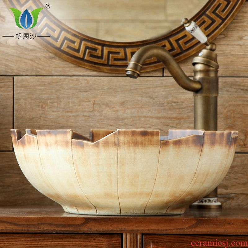 The stage basin round ceramic toilet lavatory basin, art basin wood wind Chinese style of The basin that wash a face to The sink