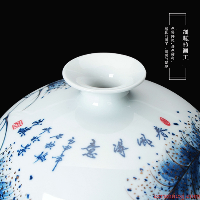 Modern Chinese hand - made flowers and birds of blue and white porcelain of jingdezhen ceramics name plum bottle home furnishing articles sitting room adornment