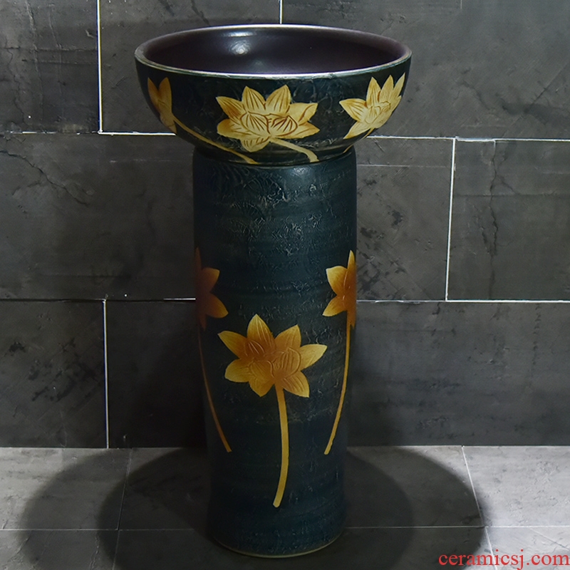 Ceramic basin of pillar type washbasin manual art antique Iowa pillar of small family toilet floor for wash gargle