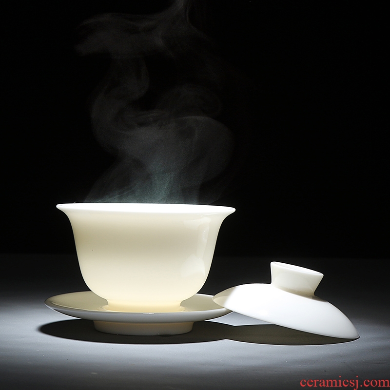 Chen xiang tureen ceramic cups large three to make tea bowl kung fu tea set to bowl bowl of dehua yu fat white porcelain