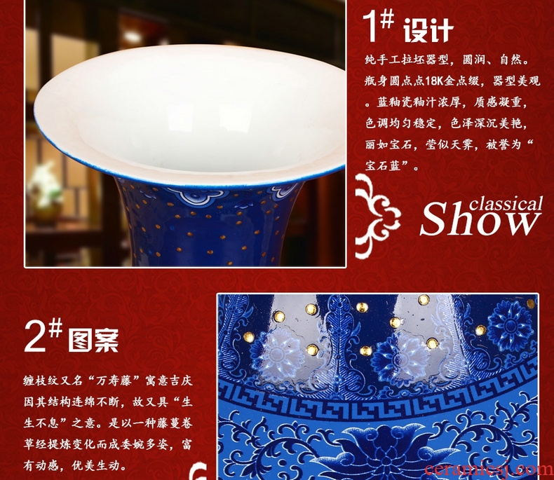 Jingdezhen ceramics high - grade enamel color sapphire blue peony vases, modern Chinese style home decoration collection furnishing articles