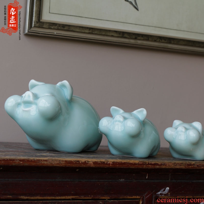Jingdezhen ceramic furnishing articles manually shadow blue lovely pig cow animal home sitting room adornment porch desktop furnishing articles