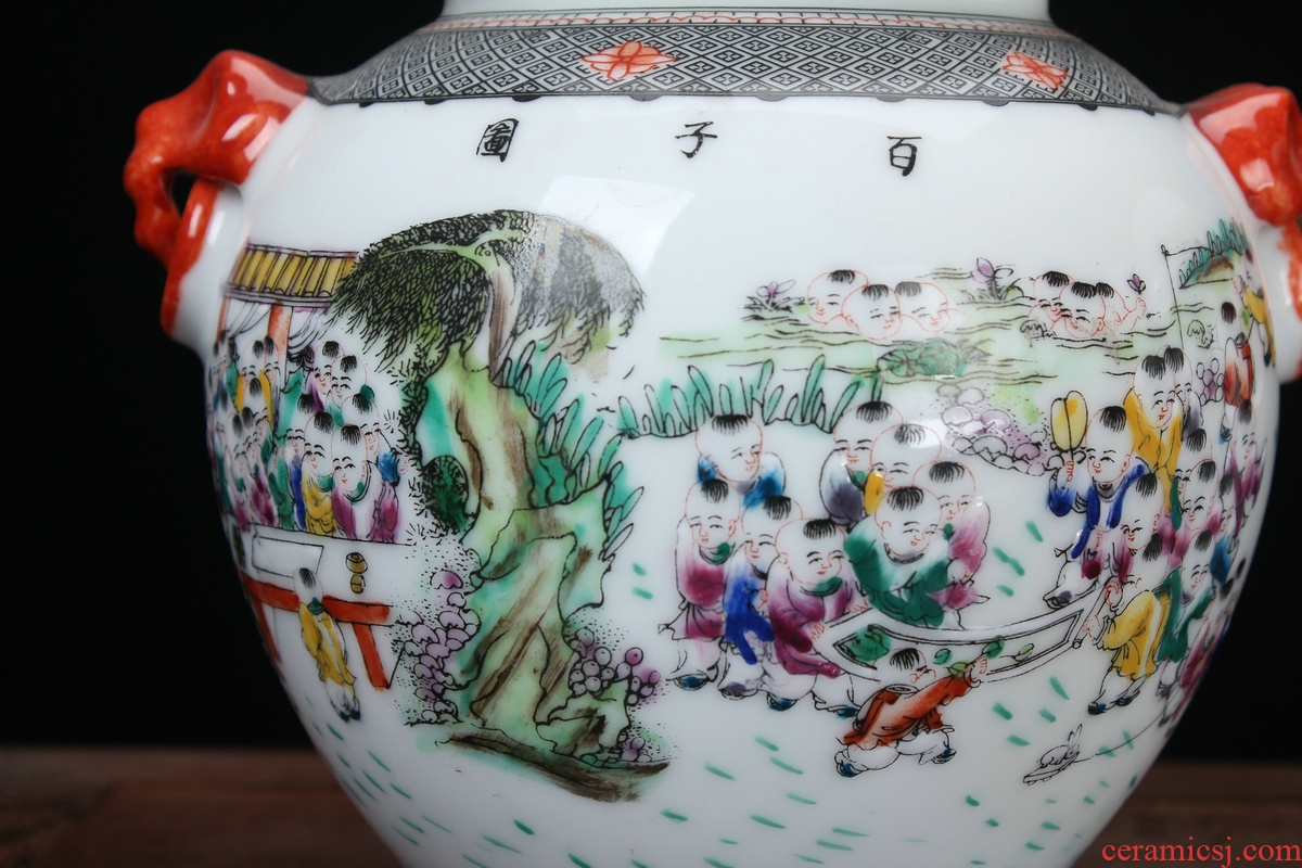 Jingdezhen ceramics vase high - grade hand - made pastel figure trumpet the general pot of classical Ming and the qing dynasties, the ancient philosophers arts and crafts