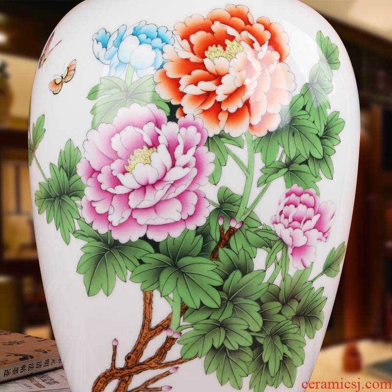 Famous works of hu, jingdezhen ceramics vase upscale gift hand famille rose porcelain vase peony