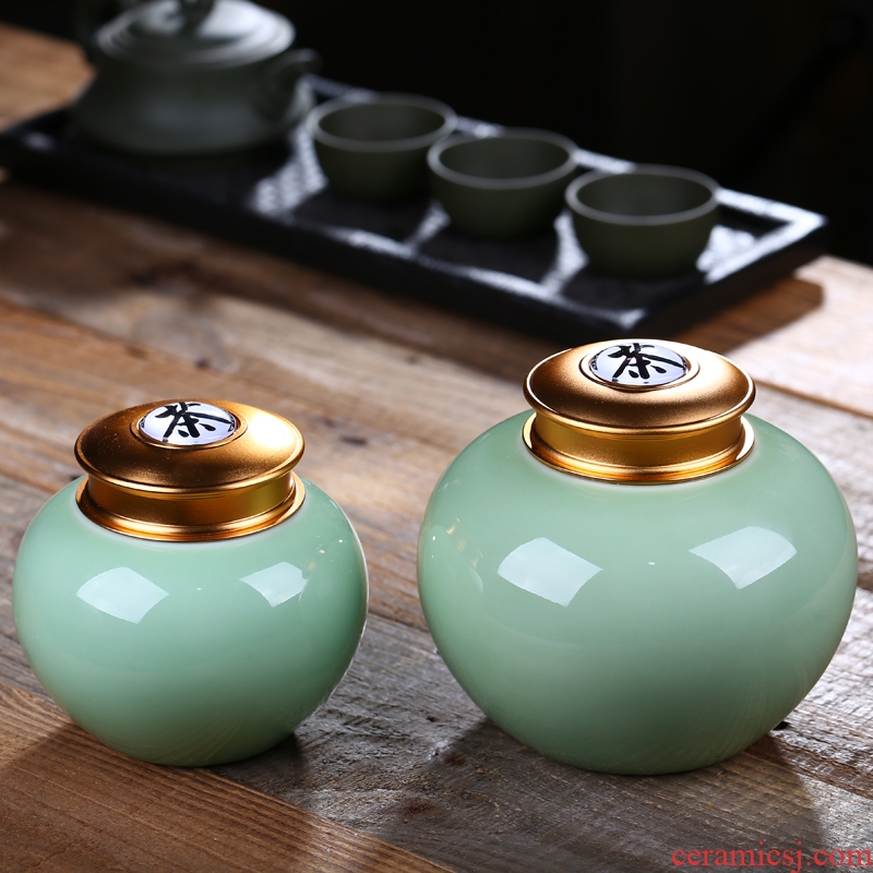 Household seal pot of jingdezhen ceramics caddy fixings elder brother up honey pot alloy cover moisture preservation POTS are large