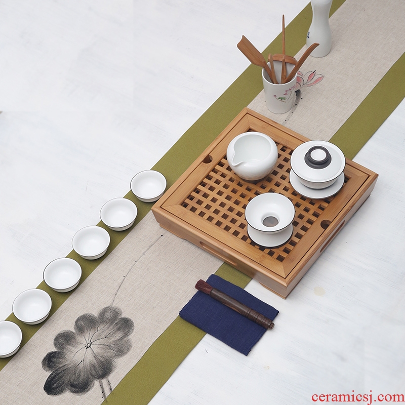 The Product porcelain hui xuan wen zen tea set square bamboo tea tray was kung fu tea set of a complete set of ceramics