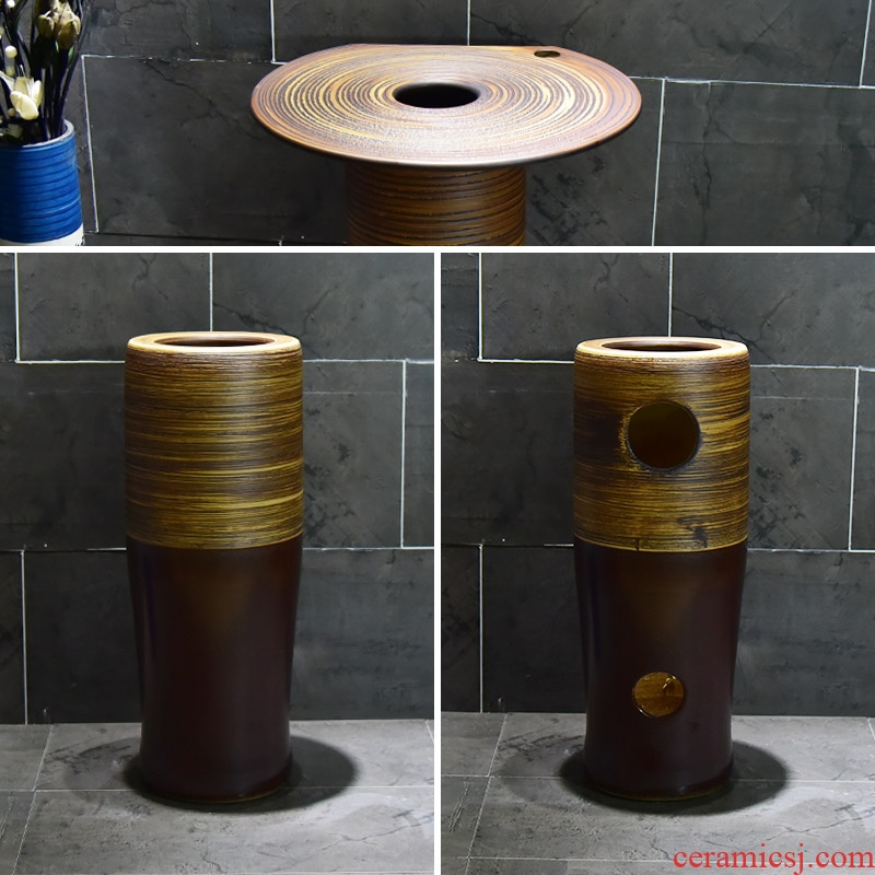 Ceramic basin of pillar type washbasin hand - carved archaize seaweed pillar of small family toilet floor for wash gargle