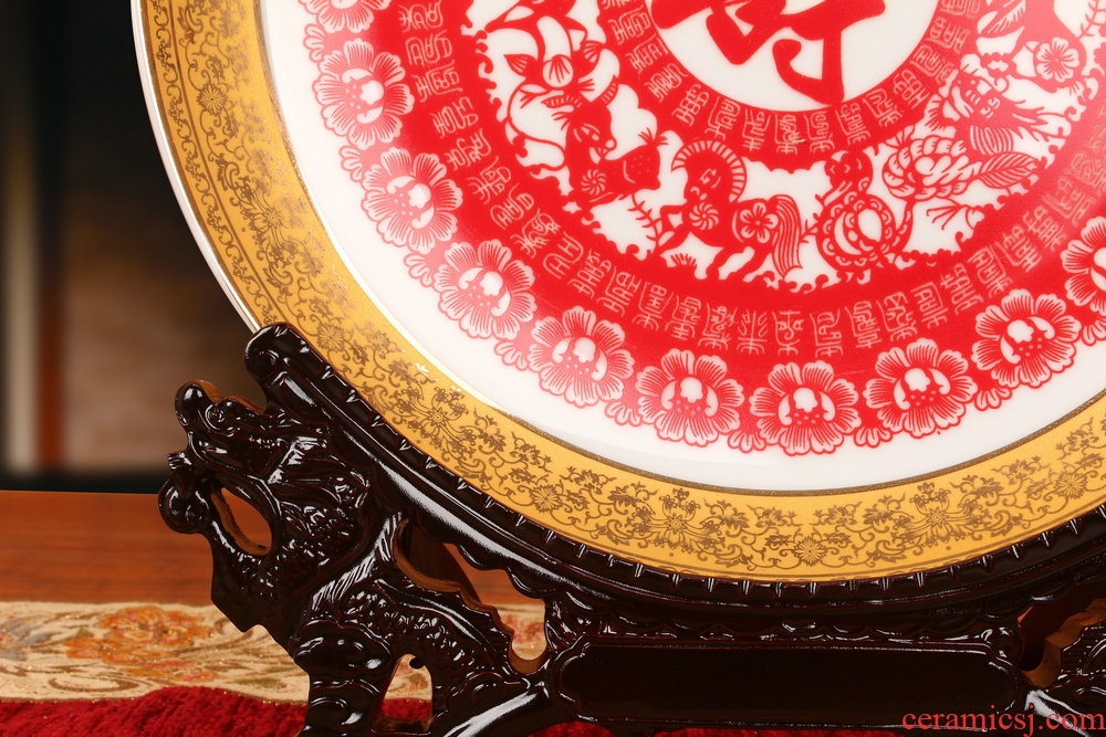 Jingdezhen ceramics the see colour red life word faceplate hang dish plate was contracted and I household adornment furnishing articles