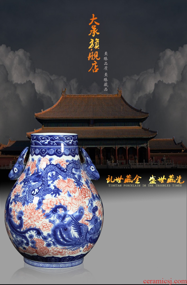 Jingdezhen ceramics antique blue - and - white youligong flower is in extremely good fortune deer head vase bookshelf sitting room furnishing articles