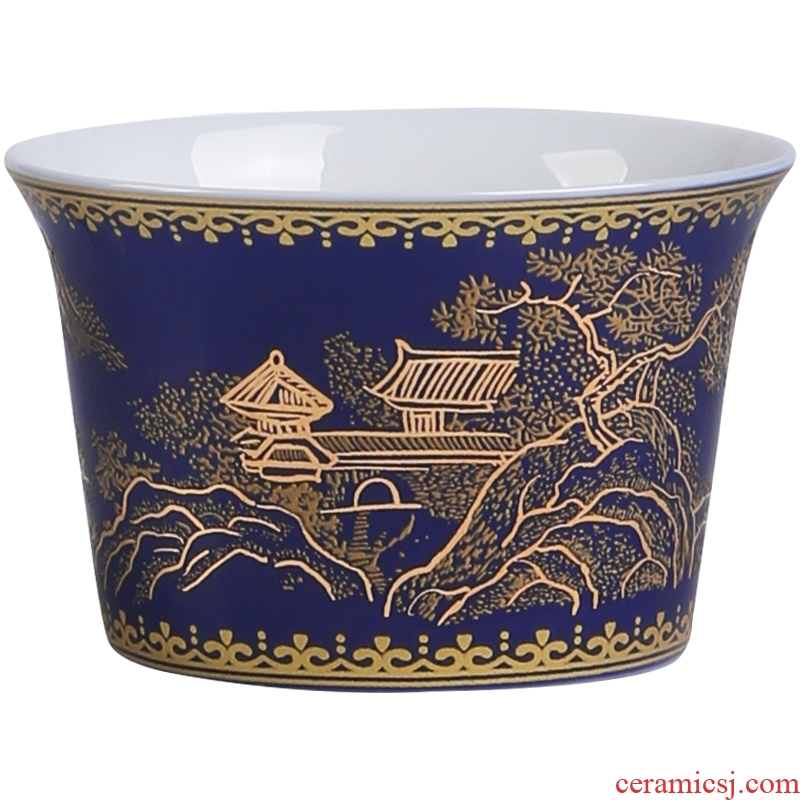 The Product China hui ji blue glaze heavy paint cup single CPU kung fu master cup jingdezhen ceramic sample tea cup, the blue