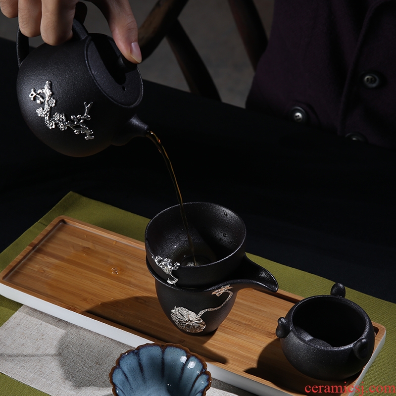 Porcelain sink coarse pottery with silver tea set operation manual silver) ceramic tea filters gift kung fu tea