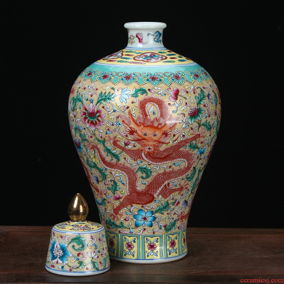 Jingdezhen porcelain vases, antique hand - made enamel pastel color tenglong general tank name plum bottle vase furnishing articles