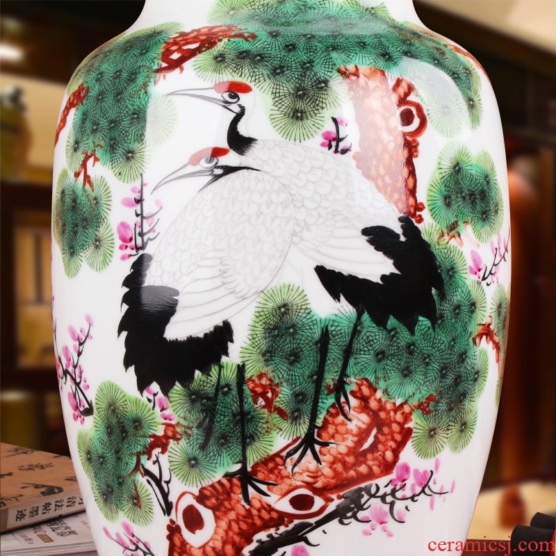 Famous hu, jingdezhen ceramics vase upscale gift porcelain hand - made pastel pine crane with spring east gourd bottle