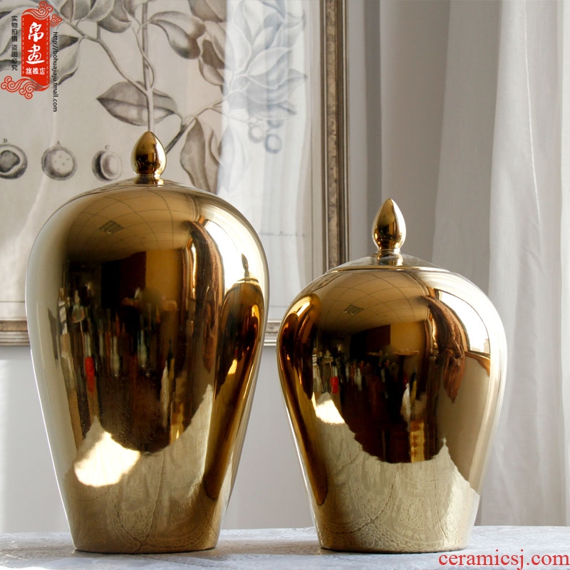 Furnishing articles jingdezhen ceramic vases, modern new Chinese style household gold - plated example room decoration crafts flower arrangement sitting room