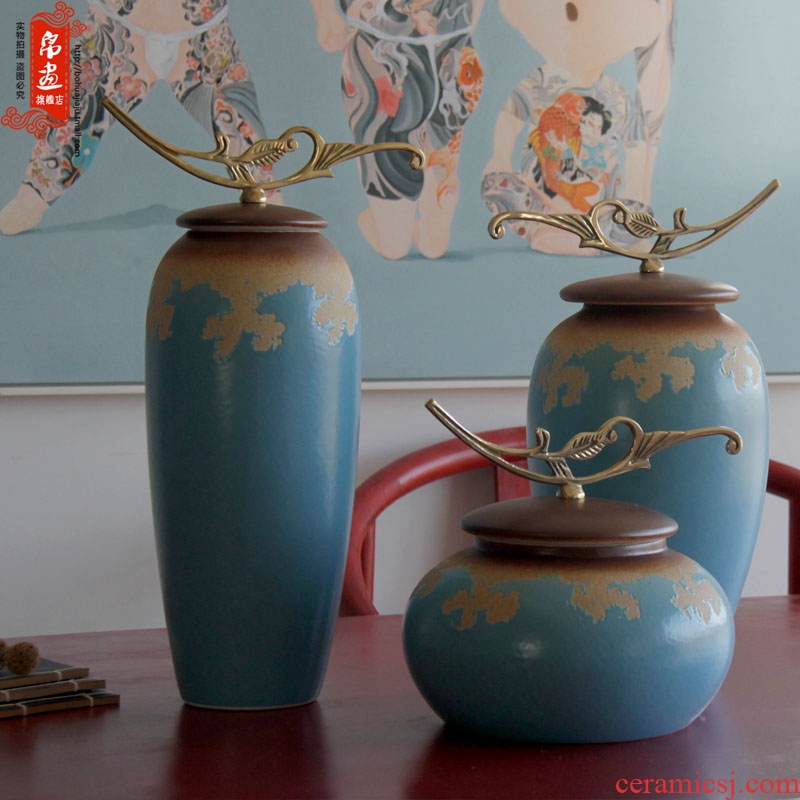 Jingdezhen ceramic vase furnishing articles sitting room creative up flower arranging desktop metal parts with cover can receive