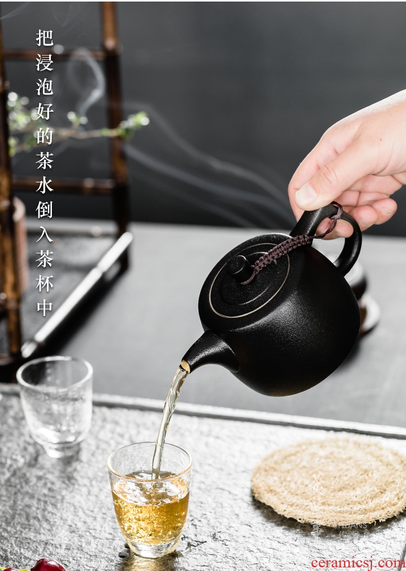 Famed view is black pottery teapot single pot of ceramic filter teapot coarse pottery creative vintage kung fu tea set