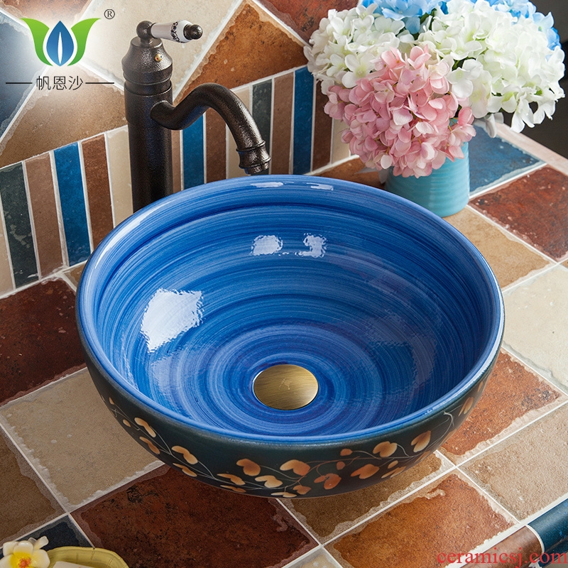 The sink basin round art ceramics on small bowl lavatory basin household basin stage basin of restoring ancient ways