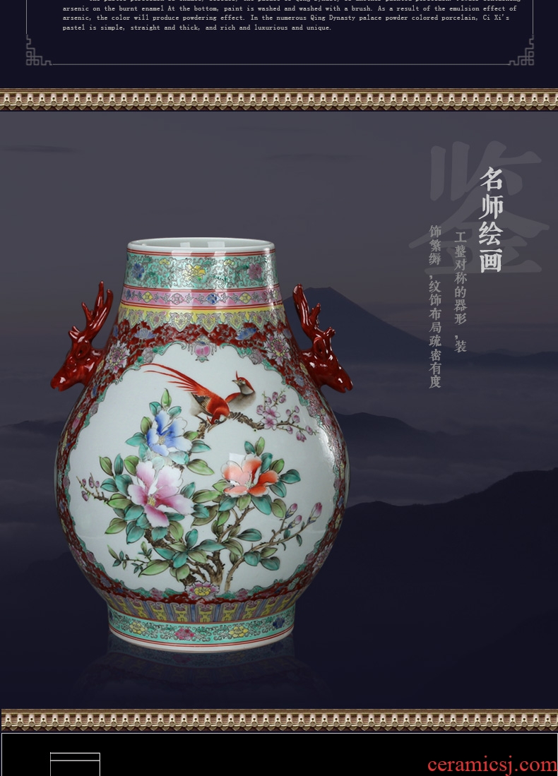 Jingdezhen hand - made powder enamel deer head statute of vases, flower receptacle antique Chinese style classical collection handicraft furnishing articles