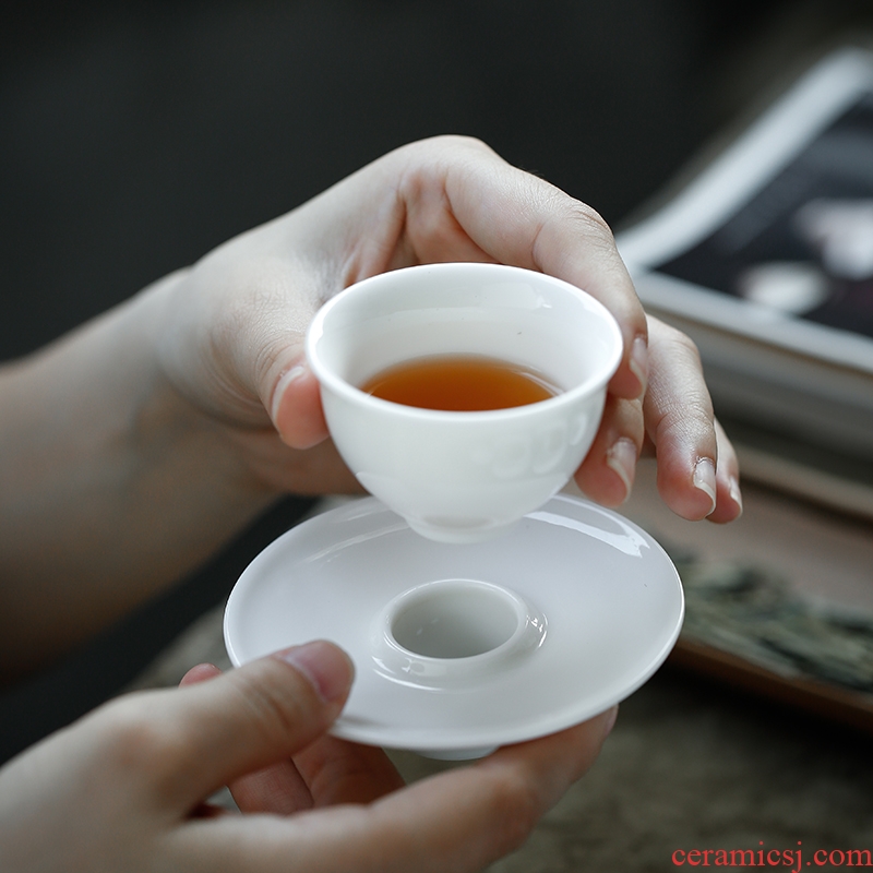 JiaXin dehua white porcelain, kindness with glass ceramic cups master cup personal cup single CPU ningzhi jade sample tea cup