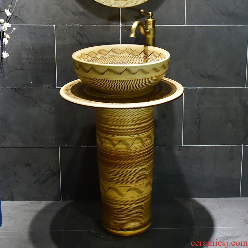Art the sink pillar type toilet ceramic lavatory is suing floor sink hand - carved grain boundary