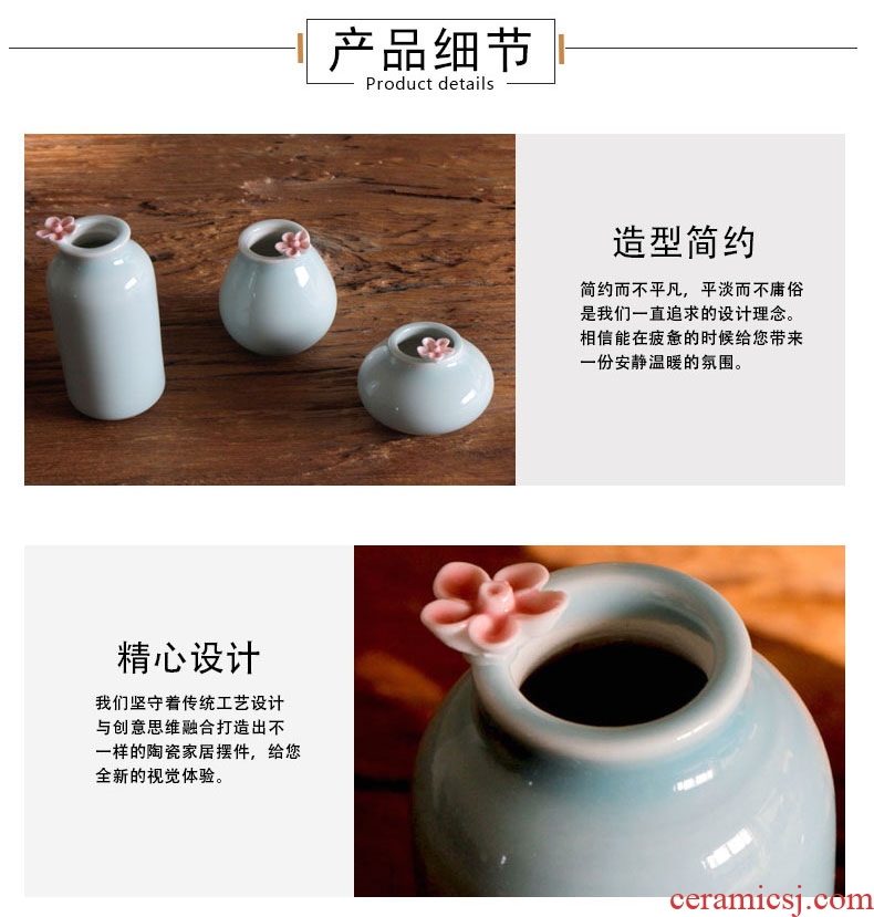 Jingdezhen ceramic creative floret bottle flower mini floral outraged Nordic home decoration copper flower pot grass in the plants