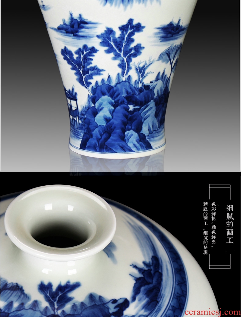 Jingdezhen ceramics vase hand - made of blue and white landscape name plum bottle handicraft furnishing articles set mesa study living room collection
