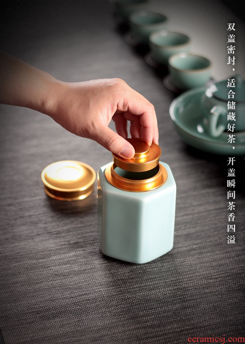 Caddy fixings ceramic seal household storage POTS tea accessories receives POTS sealed storage jar of longquan celadon