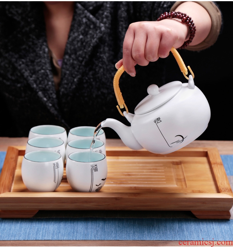 Simple kung fu tea set large teapot 6 cups porcelain Japanese household small contracted sitting room of zen