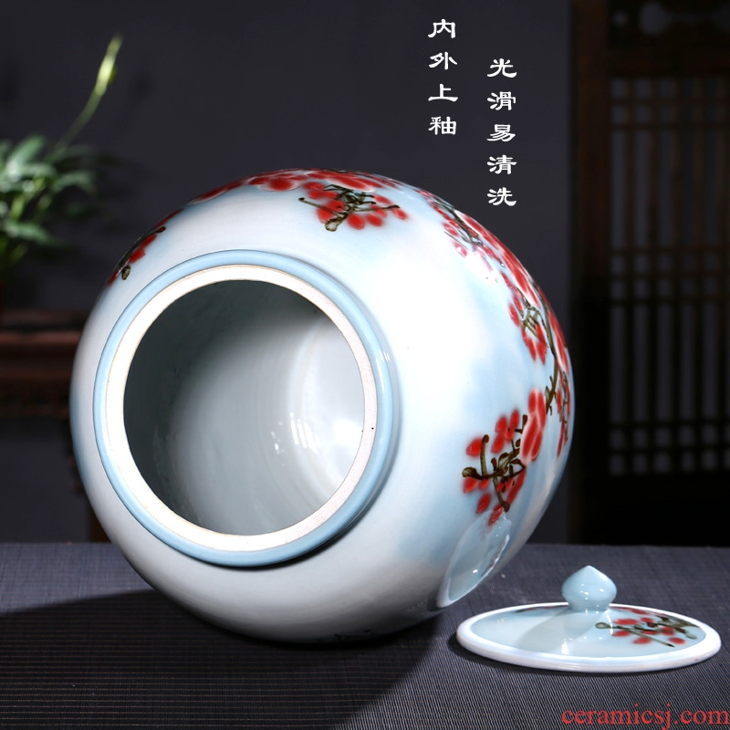 Jingdezhen ceramic barrel 50 kg ricer box with cover storage tank pickled porcelain jar tank oil cylinder cylinder tea