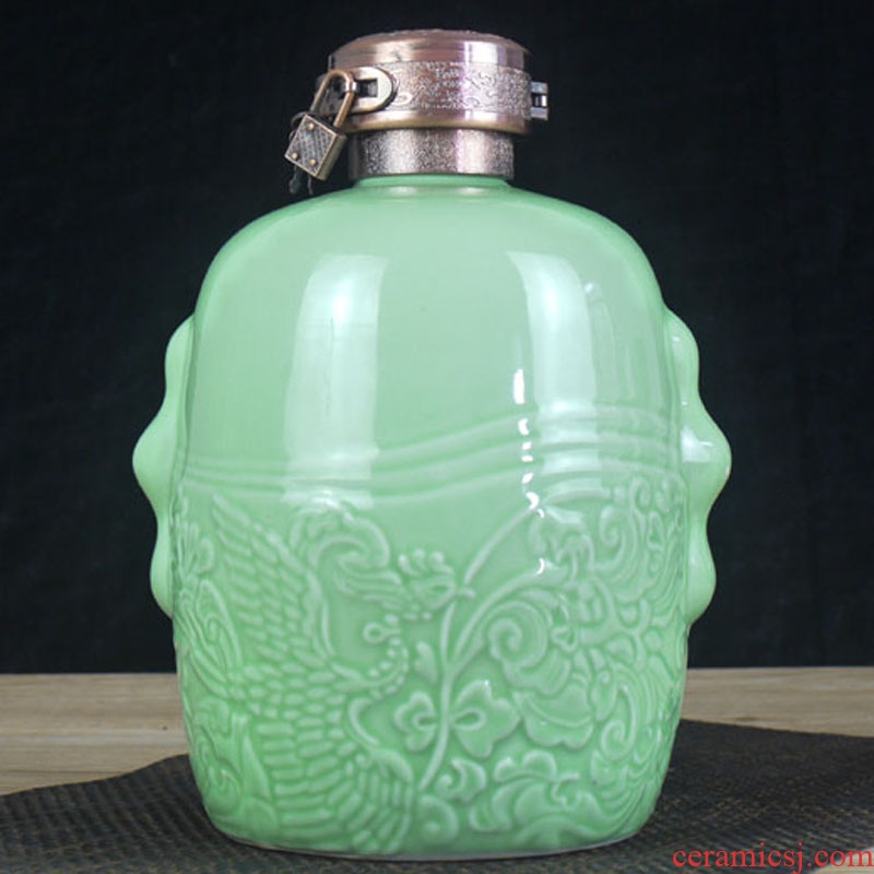 Xin MAO jingdezhen ceramic bottle sealed jar 5 jins of blue glaze storage bottle wine bottle wine bottle is empty