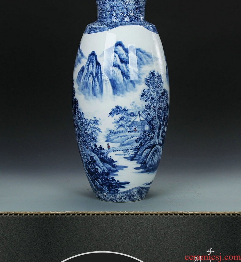 Jingdezhen ceramics vase blue and white landscape vase collection of modern Chinese style household handicraft carving